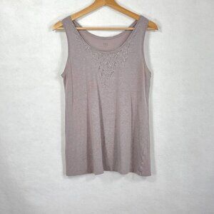 Eileen Fisher Lightweight Linen Blend Tank Top Beaded Beachy Boho Summer XS